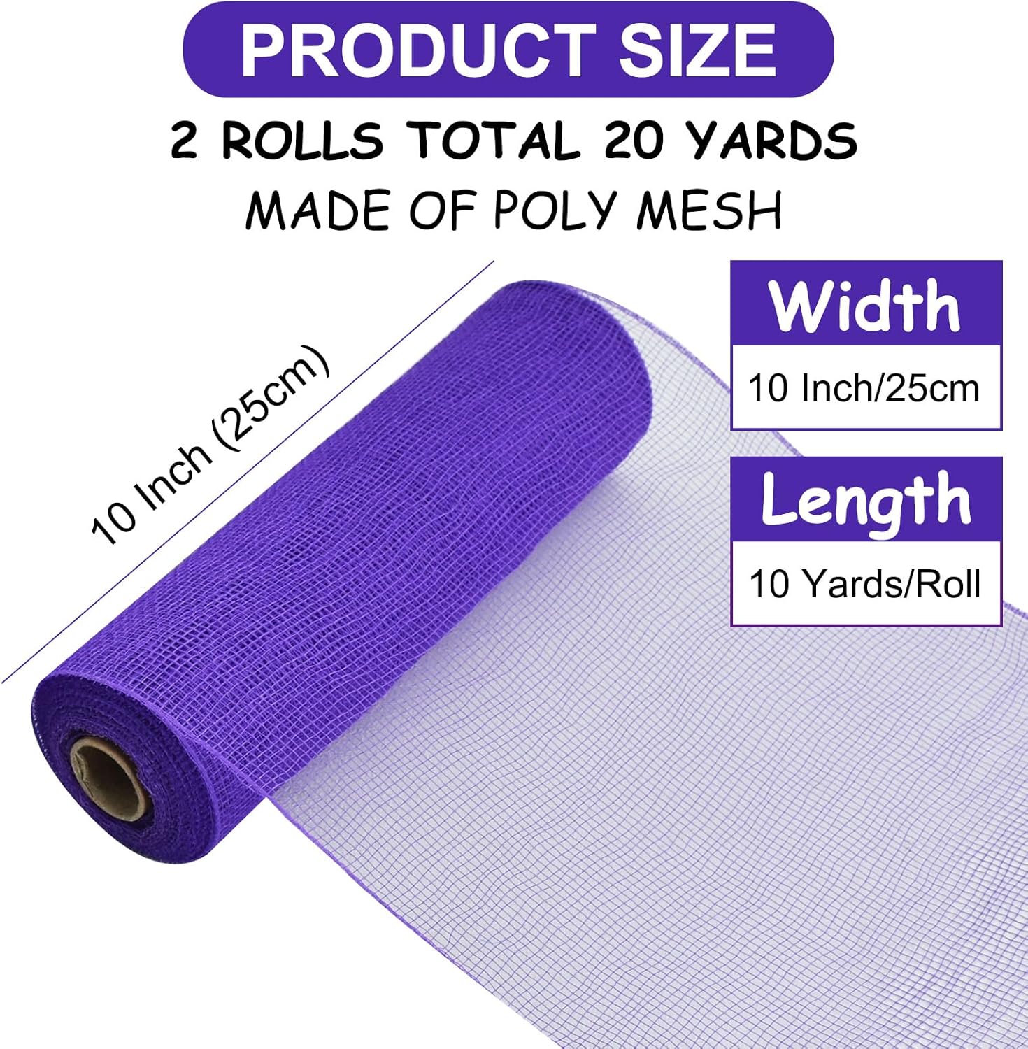 TONIFUL 2 Rolls 10 Inch Purple Decorative Mesh Ribbbon Rolls, Fabric Mesh for Mesh Wreath Supplies, Front Door Wreath Crafts Tree Decor Christmas NewYears Halloween Decoration (10 yds/roll) - Crafty Corner