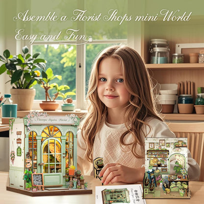 CUTEBEE Book Nook Kit - DIY Miniature House Dollhouse Kit for Adults and Teens, Booknook Tiny House Bookshelf Decor 3D Wooden Puzzle, Gifts for Family, Friends (Champs-Élysées Florist)