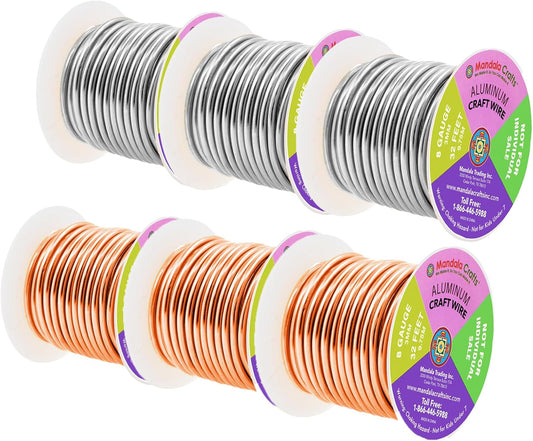 Mandala Crafts 8 Gauge Anodized Aluminum Craft Wire for Jewelry Making - 120 FT Colored Flexible Silver Copper Tone Wire - Bendable for Bonsai Armature Crafting Sculpting - Crafty Corner