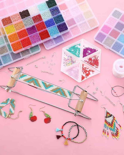 Jexine Bead Loom Kit for Adults 48000 Pcs Beading Loom Supplies with 96 Color 2 mm Glass Seed Bead Bracelets Valentine's Day Gifts Jewelry Earring Making Tools Gifts for Women DIY Craft