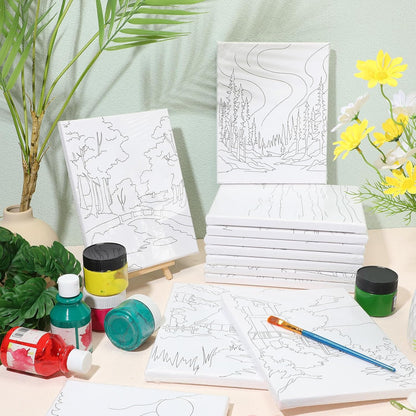 Zhanmai 12 Pack Pre Drawn Canvas for Painting Sip and Paint Kit 8" x 10" Paint Party Set Canvas Painting Pre Printed Canvases for Party Favor DIY Virtual Adult's Date Night(Natural Scenery) - Crafty Corner