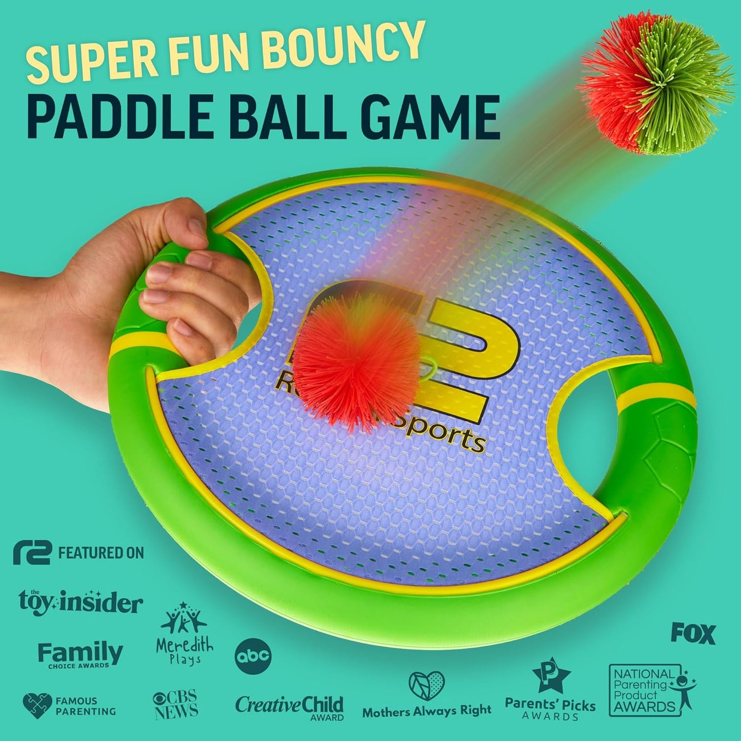 Fun Bouncy Paddle & Stringy Ball Toss & Catch Game - Easy to Use for Kids All Ages - Soft Foam Design for Safe Play Indoors or Outdoors - Also Works as Flying Disc - Great Gift Idea for Boys & Girls