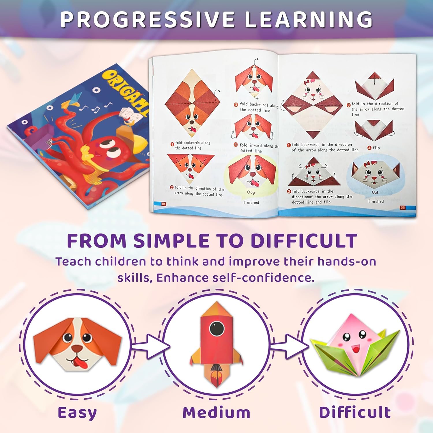 MOBYKE 238 Sheets Origami Paper, Oragami kit for Kids ages with 54 Patterns Projects, Double Sided Colored Blank Orgami Bulk Folding Book, Square Craft Patterned Papers Gift Set for Beginners Boy Girl - Crafty Corner