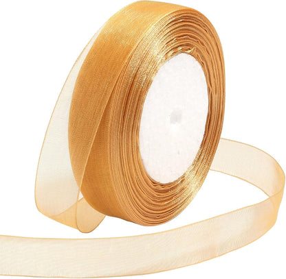 Ribbon for Gift Wrapping 3/4 inch Gold Sheer Organza Ribbon for Flower Bouquet Tulle Thin Chiffon Ribbons for Wedding Invitations Christmas Halloween Presents Decorations Crafts 50 Yards - Crafty Corner