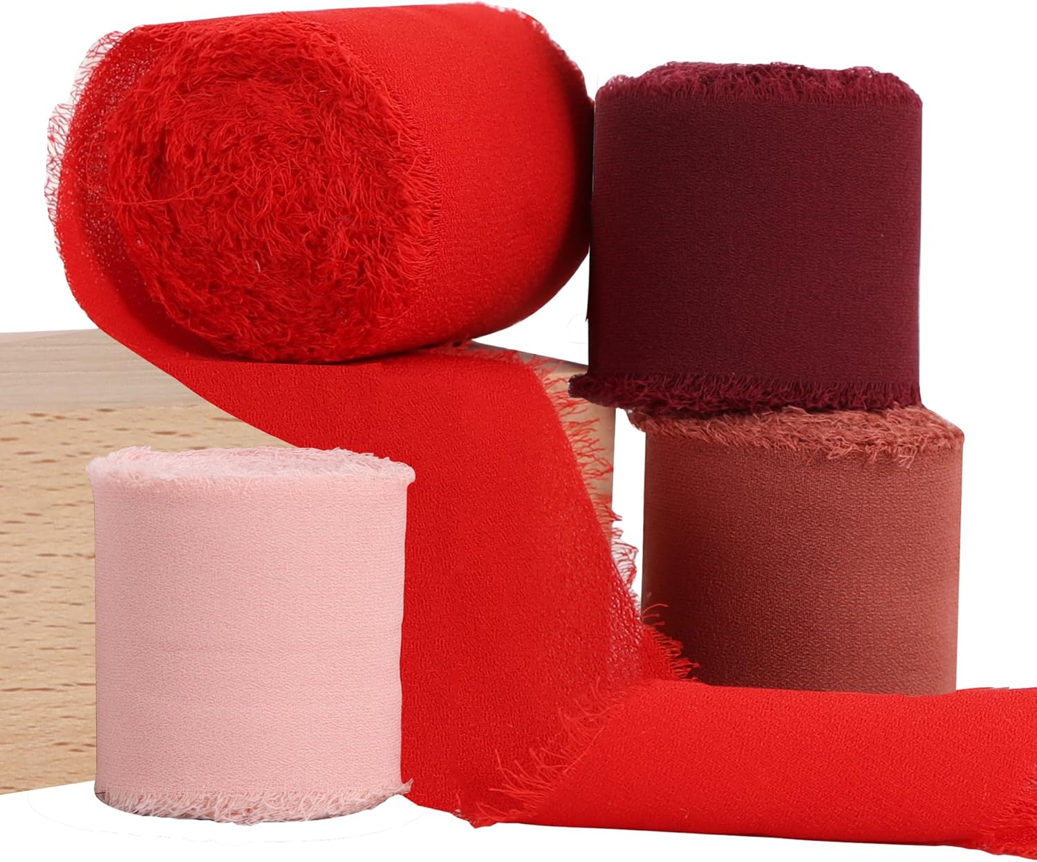 TONIFUL 4 Rolls Silk Chiffon Ribbon, 1-1/2 Inch x 22yds, Red Chiffon Ribbons Set, Handmade Fringe Silk Ribbon for Gift Wrapping Bridal Bouquets Wedding Invitations Decoration Crafts - Crafty Corner