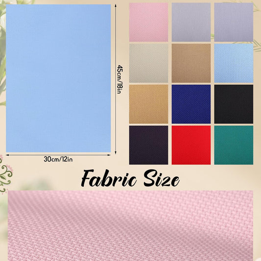 12 Pcs Aida Cloth 12 Color 14 Count Cross Stitch Fabric DIY Cross Stitch for Embroidery DIY Handmade Art Craft, 12 x 18 inch(Colorful)