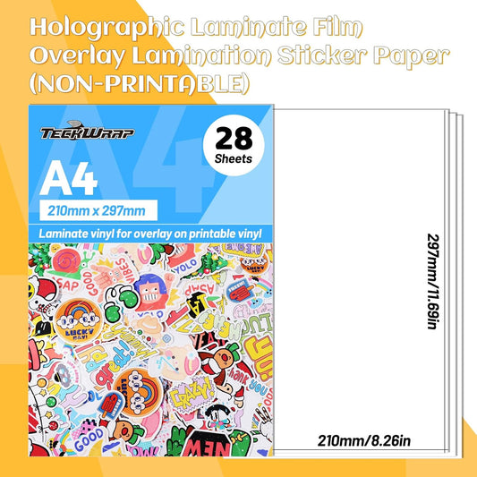 TECKWRAP Matte Laminating Sheets clear laminate sheets Sticker Paper for Inkjet Printer Clear Laminate Sheets for Printable Vinyl Sticker Paper, Photo Paper, Labels 8.26" x 11.69" A4 28 Sheets, Matte