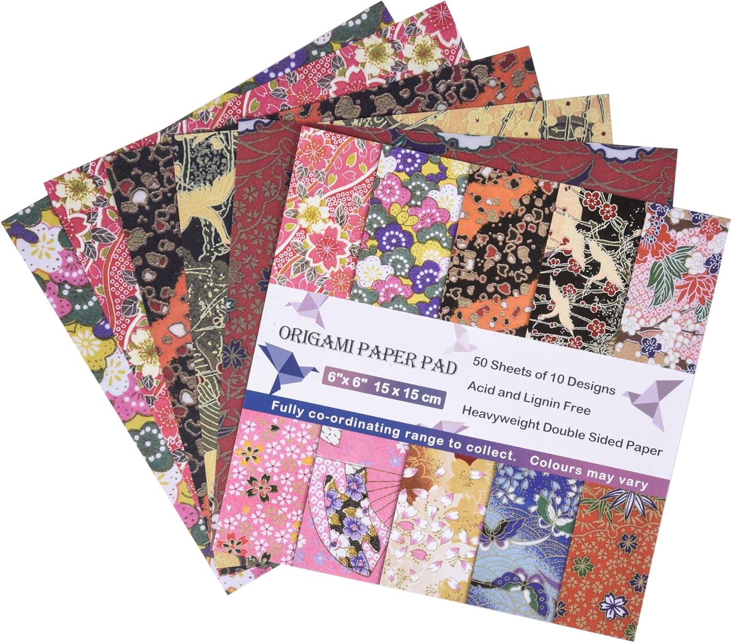 Origami Paper Kit 50 Sheets 6 Inch Square Double Sided Color 10 Vivid Sakura Washi Chiyo Colors for Hand Crafts Origami Paper Arts Creativity.Cherry Blossoms - Crafty Corner