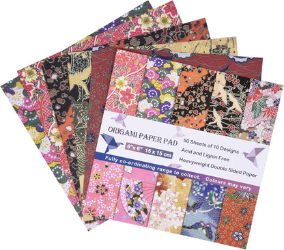 Origami Paper Kit 50 Sheets 6 Inch Square Double Sided Color 10 Vivid Sakura Washi Chiyo Colors for Hand Crafts Origami Paper Arts Creativity.Cherry Blossoms - Crafty Corner