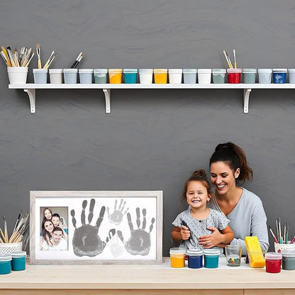 Kate & Milo DIY Family Handprint Frame Kit, Mother’s Day Gift, Family Photo Keepsake Craft Frame with Paint, Rustic Farmhouse Home Décor