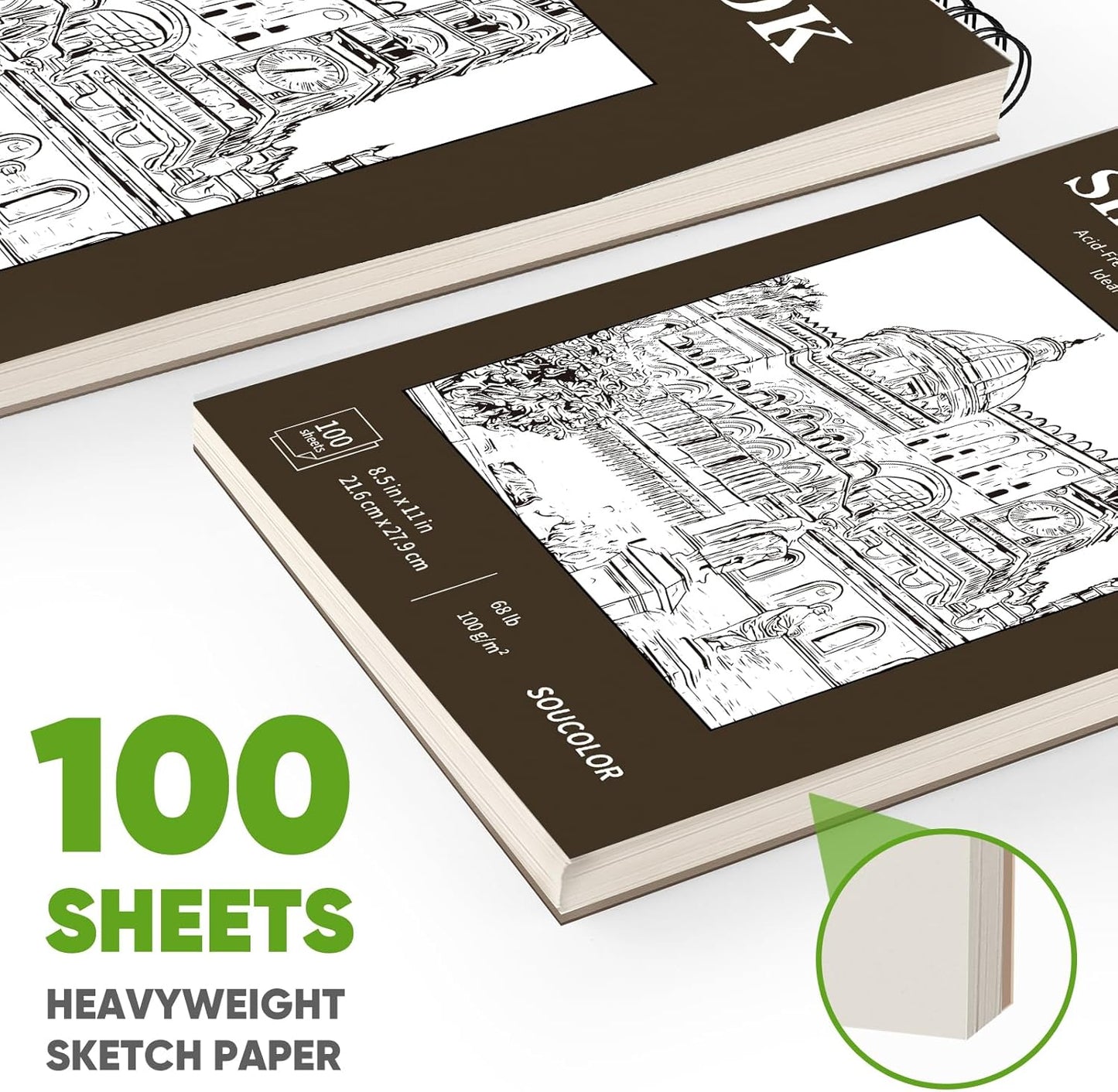 Soucolor Sketchbook 8.5x11 Hard Cover - 100 Sheets Spiral Bound Sketch Pad 8.5" x 11", 68lb/100gsm Thick Drawing Paper 8.5" x 11", Acid-Free Art Notebook for Kids Adults Classroom Teacher Must Have - Crafty Corner