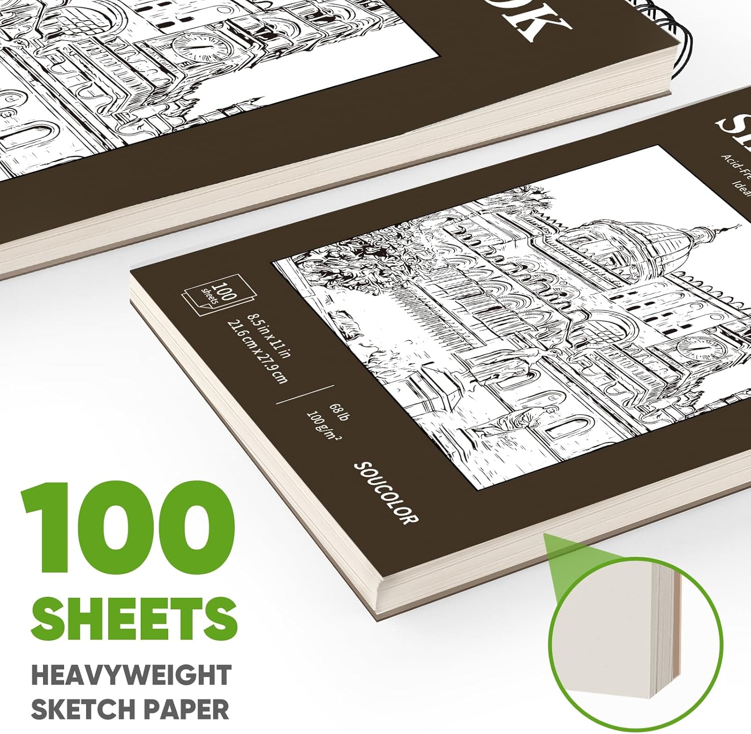 Soucolor Sketchbook 8.5x11 Hard Cover - 100 Sheets Spiral Bound Sketch Pad 8.5" x 11", 68lb/100gsm Thick Drawing Paper 8.5" x 11", Acid-Free Art Notebook for Kids Adults Classroom Teacher Must Have - Crafty Corner