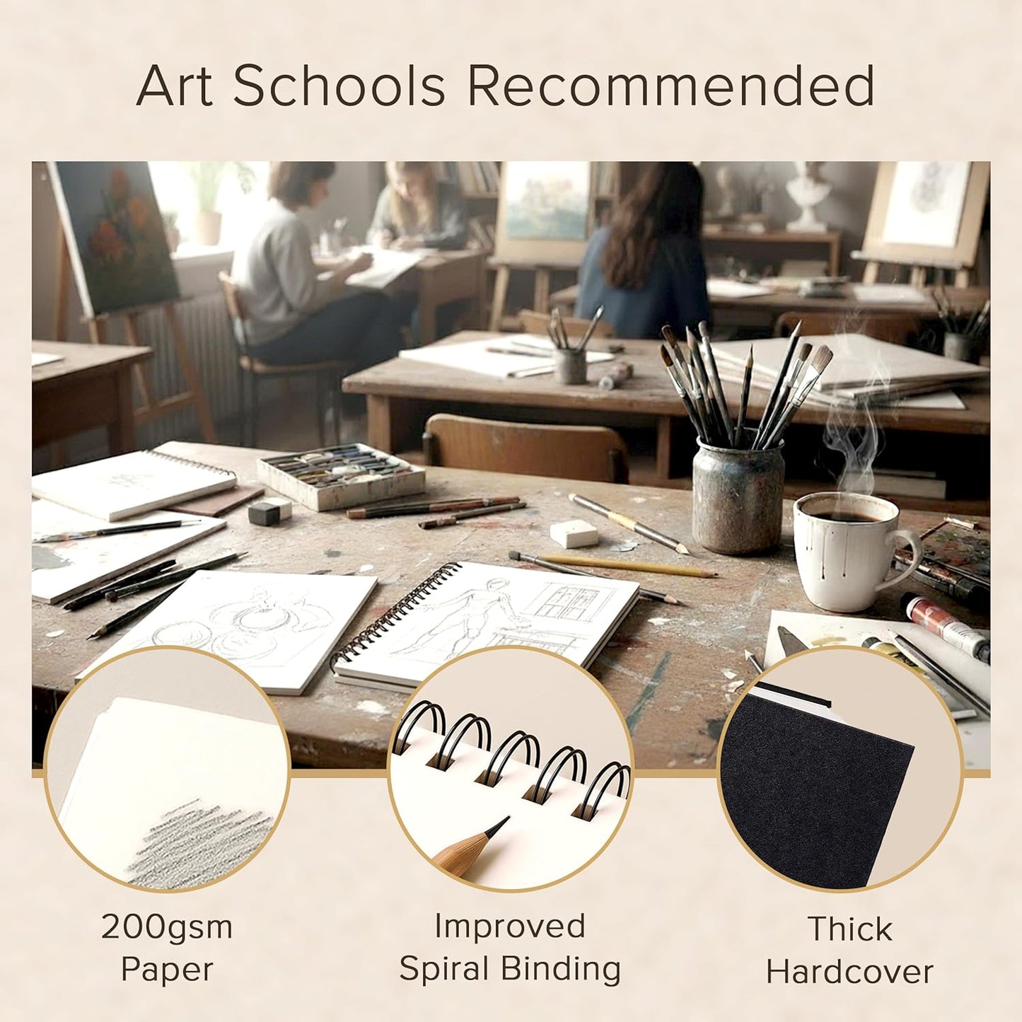 Artist’s Sketchbook Hardcover – 200GSM Very Thick Paper – Spiral Sketch Book for Drawing and Mixed Media – Sketch Pad, Art Book - 5.8 x 8.5, 40 Sheets / 80 Pages - Crafty Corner
