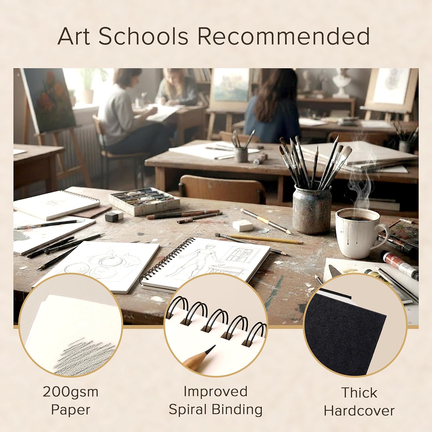 Artist’s Sketchbook Hardcover – 200GSM Very Thick Paper – Spiral Sketch Book for Drawing and Mixed Media – Sketch Pad, Art Book - 5.8 x 8.5, 40 Sheets / 80 Pages - Crafty Corner