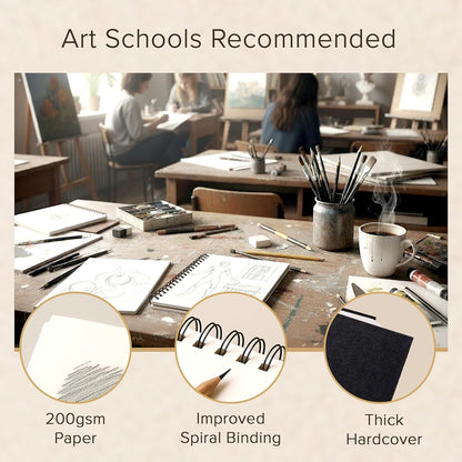 Artist’s Sketchbook Hardcover – 200GSM Very Thick Paper – Spiral Sketch Book for Drawing and Mixed Media – Sketch Pad, Art Book - 5.8 x 8.5, 40 Sheets / 80 Pages - Crafty Corner