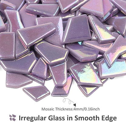 Youway Style Iridescent Purple Glass Mosaic Tiles for Crafs Bulk,200g Broken Stained Glass Pieces for Crafts DIY Mosaic Art Decor