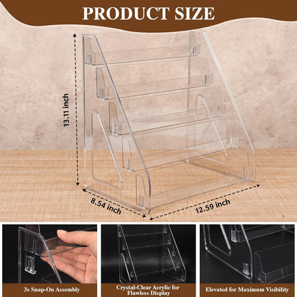 Elevated 5 Tier Clear Acrylic Card Display Stand for Trading Cards, Sports Cards, Greeting Cards, Stickers – Slanted Holder for PSA Slabs, Vendors, Collectors & Retail (5 Tier 1 Pack)