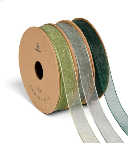 Vitalizart 3/8" x 30Yd Organza Ribbon Green Sheer Ribbons Set 10 Yd x 3 Rolls Drak Green Sage Handmade Eco-Friendly for Gift Wrapping Christmas Tree Crafts Bows Wedding Invitations Wreaths Wrap - Crafty Corner