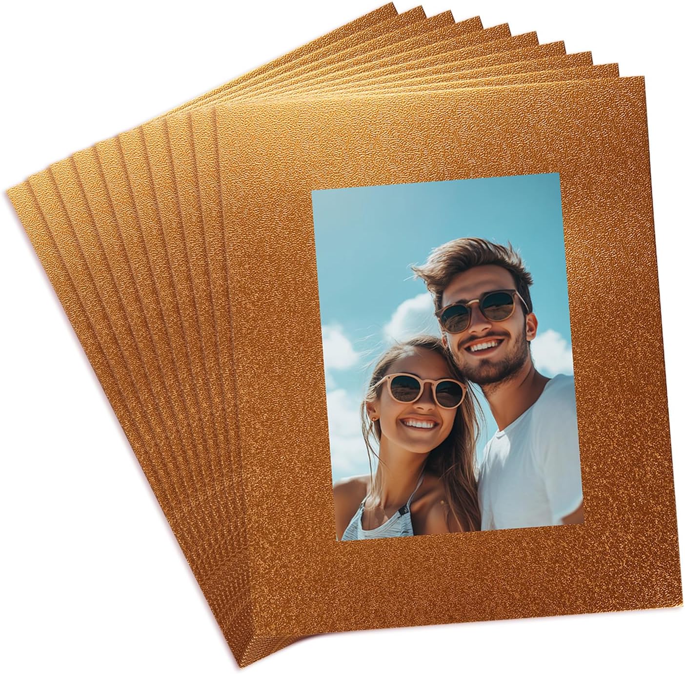 uxcell 10Pcs Picture Mats, 8 x 10 Mat Board Center for 5 x 7 Pictures Acid Free White Core Bevel Cut Frame Mattes for Display Art Measuring, Gold