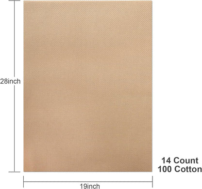 Aida Cloth 14 Count Cross Stitch Fabric,19×28inch (14CT, Khaki)