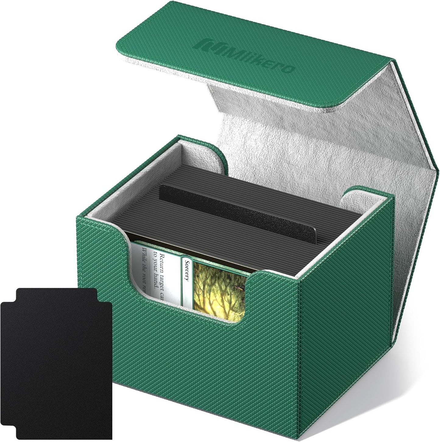 Mlikero Card Deck Box, Commander Deck Box Holds 100+ Double-Sleeved Cards with Divider, Leather Magnetic Closure Card Box Fit for MTG, TCG (Green)