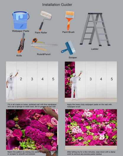 Rose Wall Mural Floral Photo Wallpaper Murals for Wall Decor for Living Room（Not Peel and Stick）