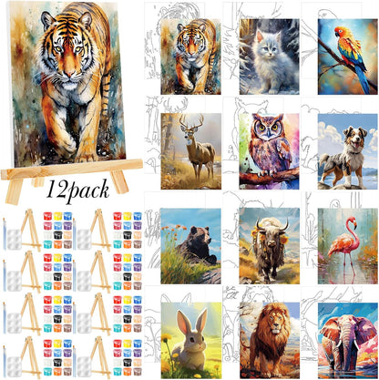 Zhanmai 12 Pack Pre Drawn Canvas for Painting Sip and Paint Kit 8" x 10" Paint Party Set Canvas Painting Pre Printed Canvases for Party Favor DIY Virtual Adult's Date Night(Animals) - Crafty Corner