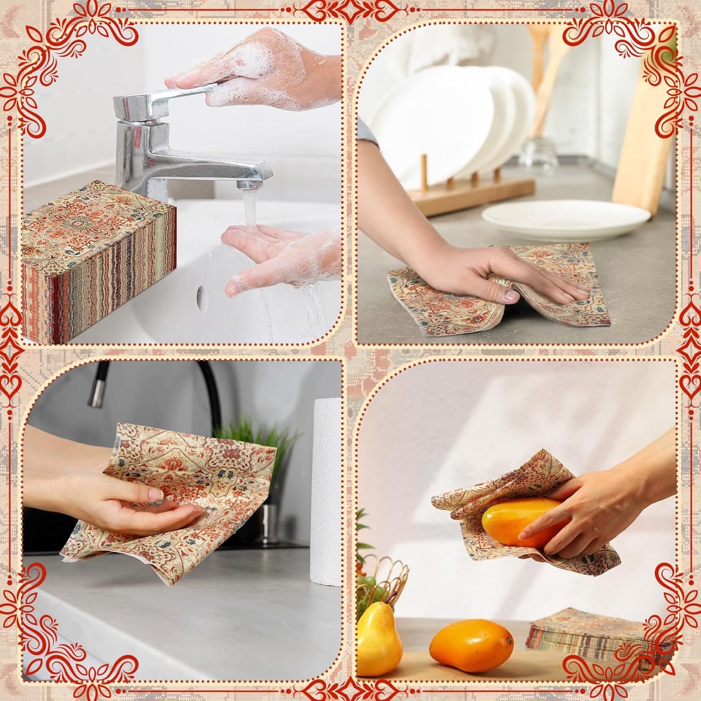 Yeaqee 100 Pcs Vintage Boho Napkins Paper Guest Towels 2 Ply Decoupage Napkins Disposable Decorative Hand Towel for Bathroom Kitchen Fall Wedding Party Dinner(Orange and Blue)