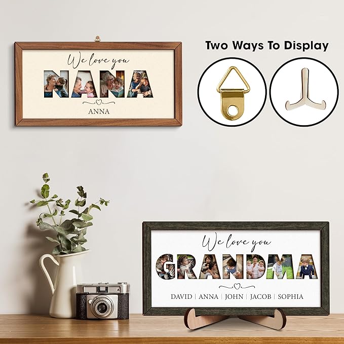 vinatimes Personalized Mom Birthday Gifts from Daughter Son, Photo Decorative Sign Mothers Day Presents for Moms, Grandma, Nana, Best Mom Ever Gifts, Family Picture Frame for Table, Wall