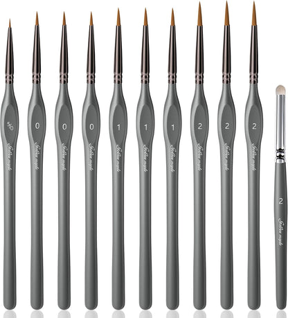 Golden Maple Miniature Paint Brushes Drybrush-10pcs Model Detail Paint Brush Set, Small Fine tip Brushes for Acrylic, Watercolor & Paint by Number, Figurine