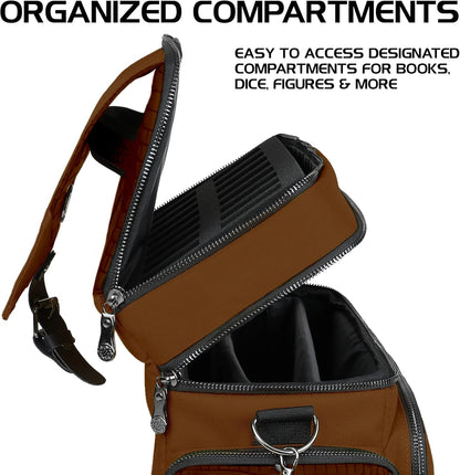 ENHANCE Travel Bag for DND Collector's Edition, Bag Compatible with Dungeons and Dragons, Combat Mat Holder, Dice Pockets and Accessories, Carry 4-8 Books (Brown Dragon)