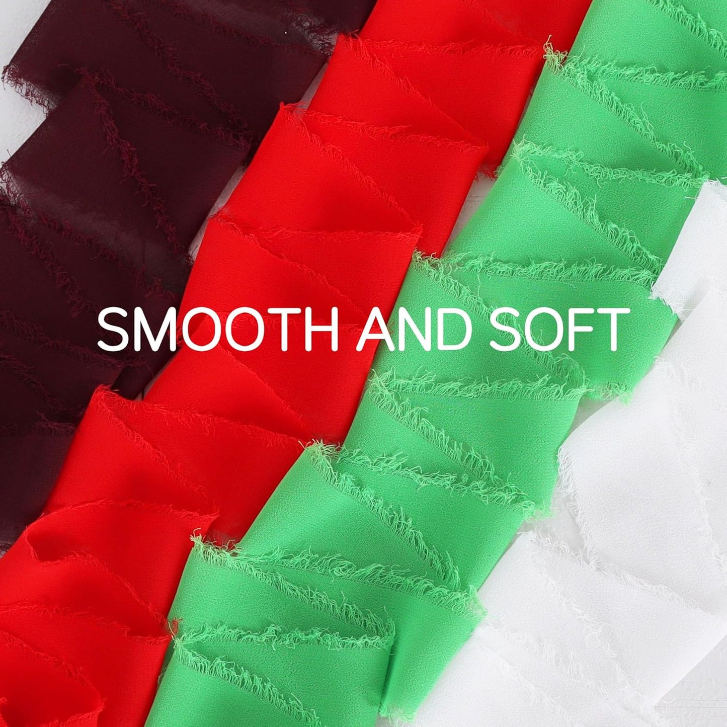 TONIFUL 4 Rolls Silk Chiffon Ribbon 1-1/2 Inch x 22 Yards, Bright Red and Green Handmade Fringe Silk Ribbon Set for Gift Wrapping Flowral Bouquets Crafts Christmas Wreath Elf-Themed Party Decoration - Crafty Corner