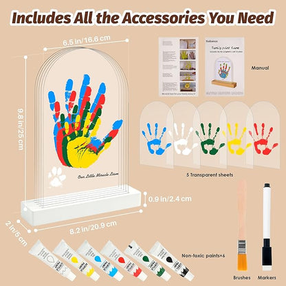 Family Handprint Kit, DIY Baby Hand and Footprint Handmade Keepsake Kit, Family Gifts with 6 Non-Toxic Baby-Safe Paint, Ideas Gift for New Parents, Father's Day, Mother's Day (5 Pages Acrylic Boards)