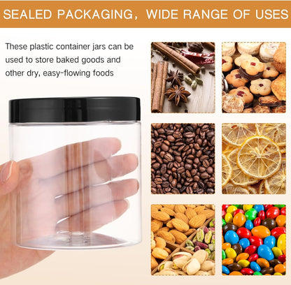 SATINIOR 12 Pack 16 oz Plastic Container Jars with Lids Round Clear Travel Cosmetic Container Slime Jars for Toiletries, Lotion, Cream, Ointments, Makeup, Rhinestone, Samples, Kitchen Storage(Black)