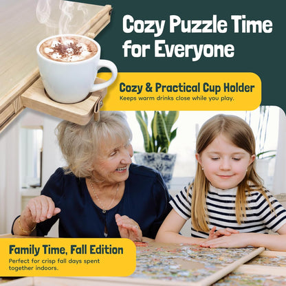 Gondola 1500 Pieces Puzzle Board with Mug Holders, 6 Drawers and Cover, Sturdy Jigsaw Puzzle Table Tray, 26"x35" Portable Wooden Jigsaw Puzzles Accessories, Jig Saw Home Holder Organizer Boards
