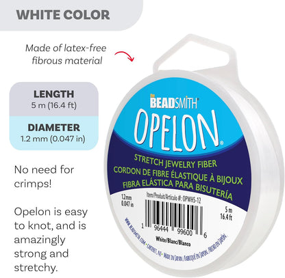 The Beadsmith Opelon Stretch Cord – Elastic Beading Fiber, White, 1.2 mm Diameter, 5 Meters (16.4 ft) Spool