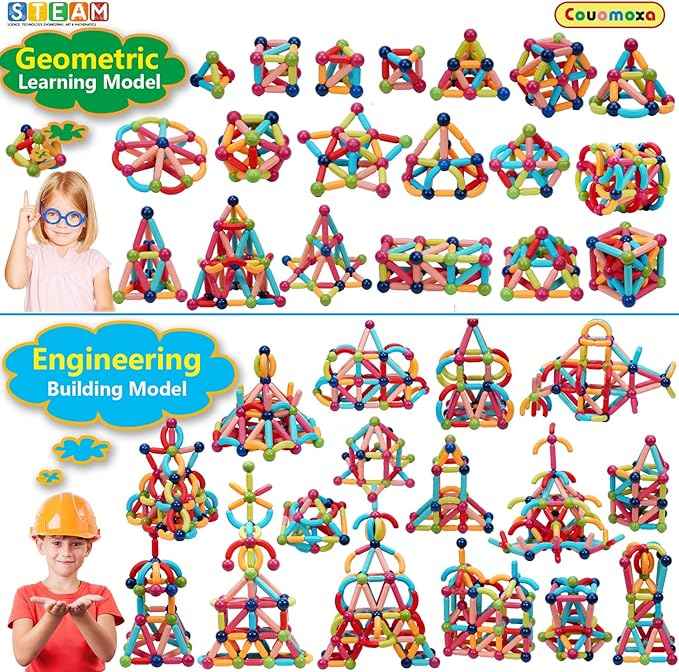 COUOMOXA Magnetic Toy Montessori for Kids: 3 4 5 6 7 8 9 10 11 12 Years Old Kids Building Sticks - Magnetic Creative Toy Age 3-12 Playroom Family - Christmas Birthday Gift for Boys Girls