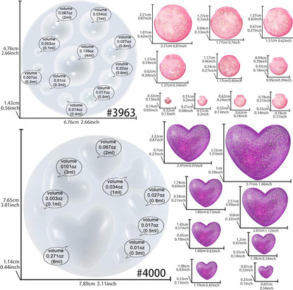 Cabochon Gemstone Epoxy Resin Casting Silicone Molds Include Heart, Dome Shapes for Fondant Cake Decoration, Polymer Clay Craft, Jewelry Making - 2 in Set