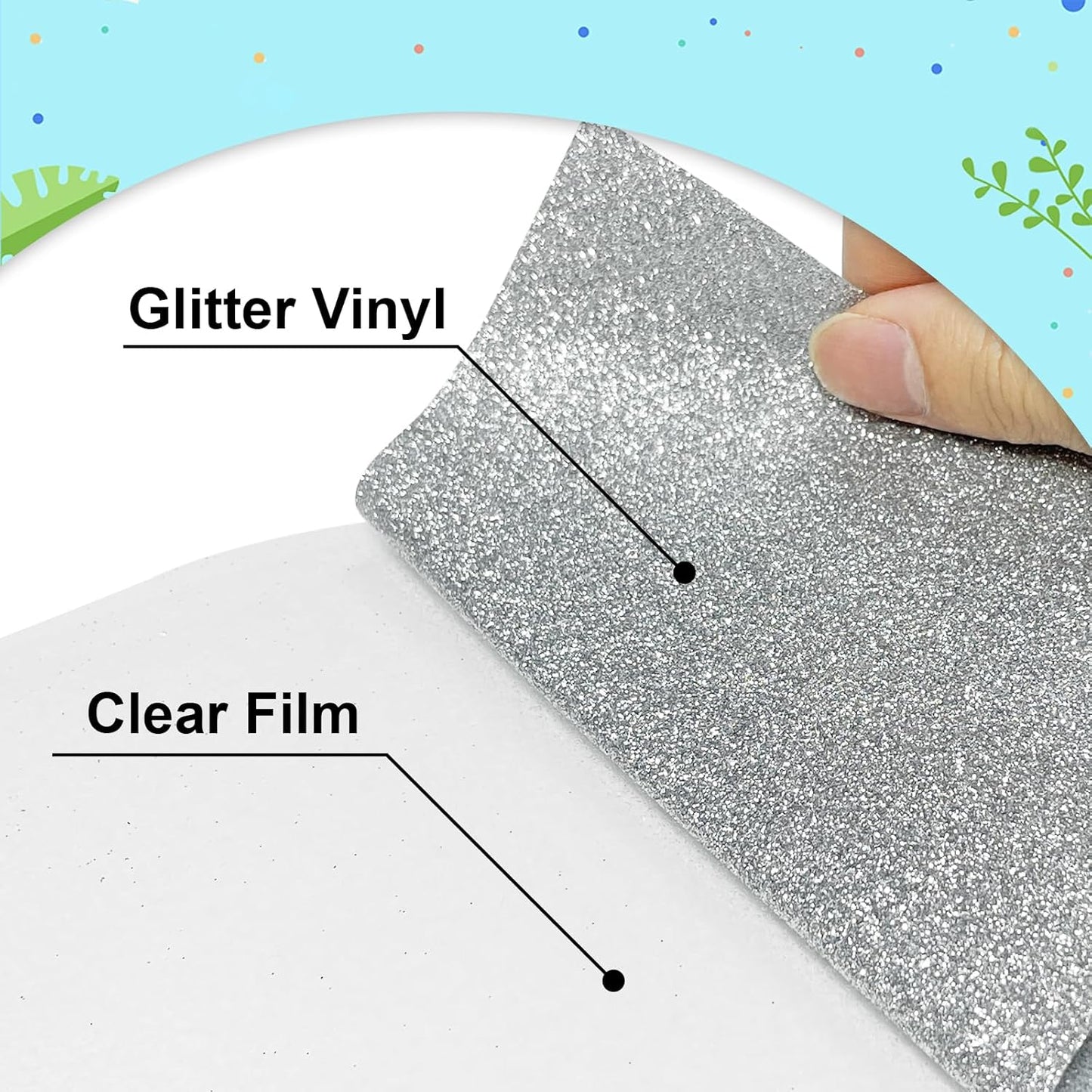 Silver Glitter Heat Transfer Vinyl 12Inch*6FT Glitter Iron on Vinyl for T Shirts Easy to Cut and Weed Compatible with All Cutter Machines HTV Vinyl Iron on for Cricut (Silver12Inches*6Ft)