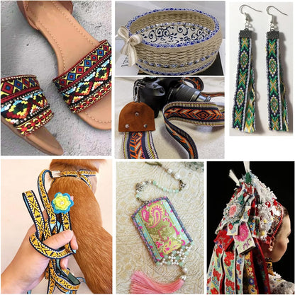PH PandaHall 2 Inch Embroidered Woven Ribbon, 7 Yards Vintage Jacquard Ribbon Boho Flowers Straps Fabric Trim for Bohemian Persian Clothes Bag Holiday Christmas Decor Gift Wrap Decor - Crafty Corner