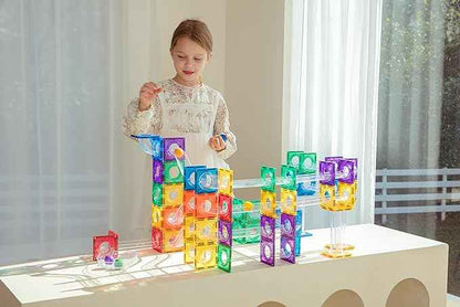 Marble Run Magnetic Tiles Set 120PCS | STEM-Authenticated Magnetic Building Blocks with Marble Track Pieces | Educational Construction Toy for Kids Ages 3–8 (Boys & Girls)