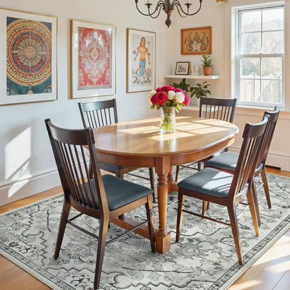 Lahome Area Rug 5x7 Washable Living Room Rug, Large Soft Bedroom Rug, Bohemian Medallion Non Slip Non Shedding Low Pile Accent Print Indoor Carpet for Dining Room Office Playroom, Beige