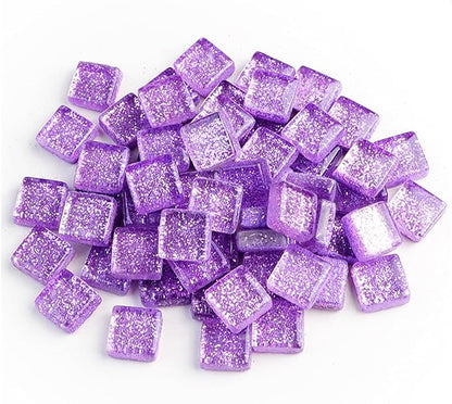Mosaic Tiles,Glass Tiles, Shine Crystal Mosaic Glass Pieces Bulk Square Glitter Crystal Mosaic Tiles for Home Decoration or DIY Crafts 200g,1x1 cm,Purple
