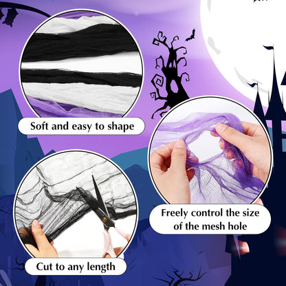 Boao Halloween Cheese cloth 84.65 x 590.55 Inch White Black and Purple Cheesecloth Roll for Crafts Large Cotton Muslin Gauze Fabric for Halloween Outdoor & Indoor Spooky Decoration