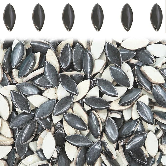 50 Pieces Ceramic Mosaic Tiles for Crafts, Assorted Colors Petal Mosaic Ceramic Pieces Mosaic Handmade Material Supplies for Mosaic Project Lovers and Beginners, Mosaic Kits for Adults - Black