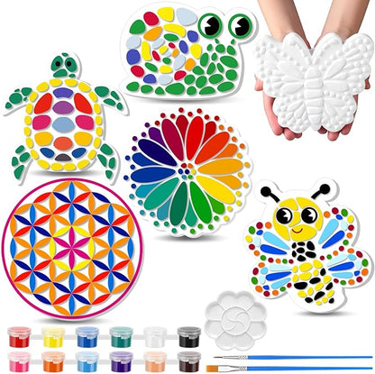 6 Pack Stepping Stone Ceramic Kit for Kids Paint Your Own Plaster Stones Arts and Crafts Handprint Garden and Spring DIY Craft Pottery Outdoor Painting Gifts for Kids Ages 4-12