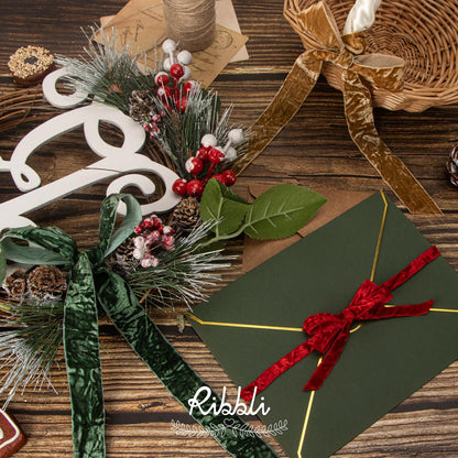 Ribbli Khaki Velvet Ribbon 1 Inches Luxury Crinkled Brown Christmas Ribbon for Gift Wrapping Crafts Home Decor-Continuous 10 Yard - Crafty Corner