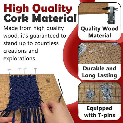 12×16 Inch Macrame Board and Pins Kit, Double Sided Grids Handmade Braiding Macrame Board with Instructions - Perfect Macrame Tools and Supplies for Bracelet Creating, Knotting Creations