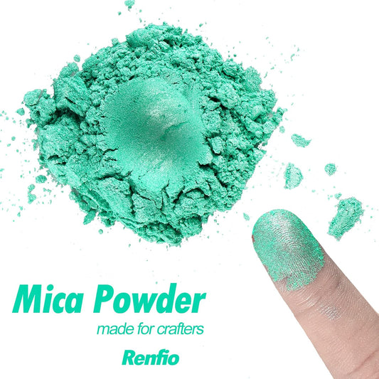 Renfio 100g Mica Powder Pigment, Metallic Natural Dye Mineral Pearl Shimmer Epoxy Resin Dye for Painting Soap Making Slime Bath Bombs 3.5 Oz - Mint Green