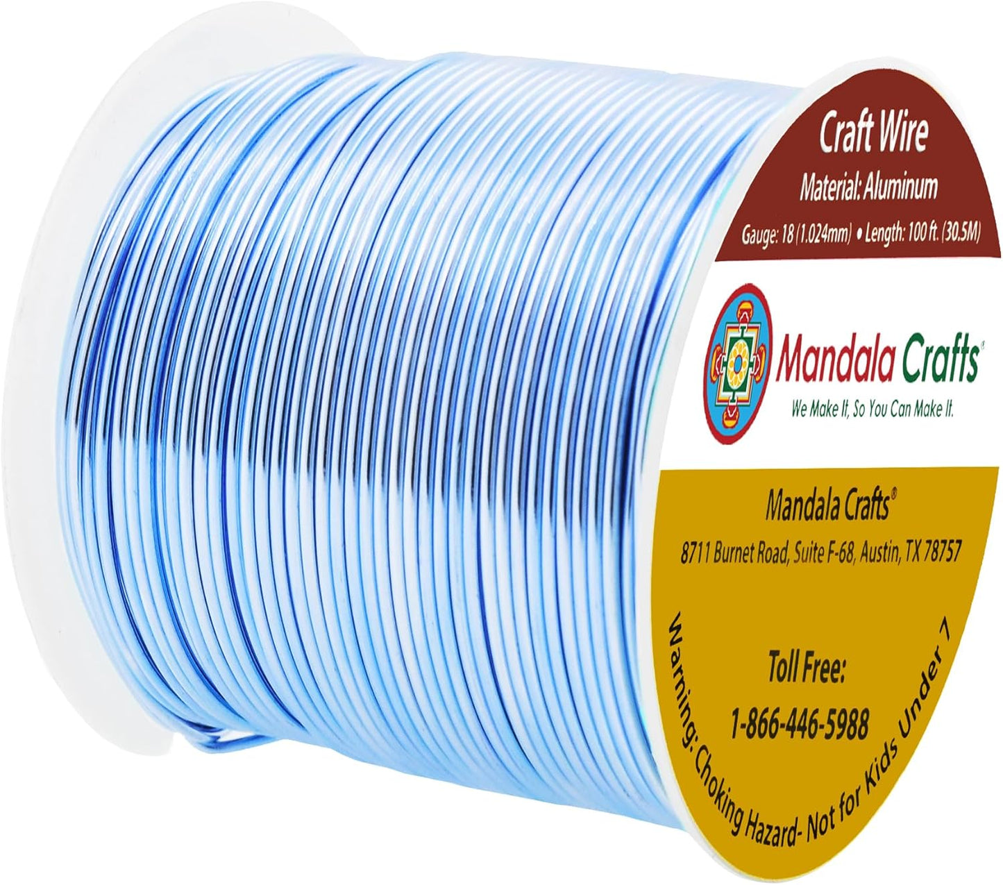 Mandala Crafts 18 Gauge Anodized Aluminum Craft Wire for Jewelry Making - 100 FT Colored Flexible Ice Blue Wire - Bendable for Bonsai Armature Crafting Sculpting - Crafty Corner